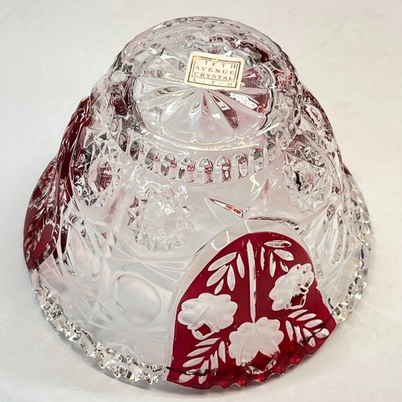 Fifth Avenue Crystal Rosaline Ruby Red Floral Glass Bowl Candy Dish 90' Vintage - Picture 4 of 11